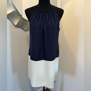 Amour Vert Navy & Cream Silk Dress Size L